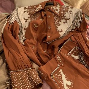 Salmon and white leather with rhinestones